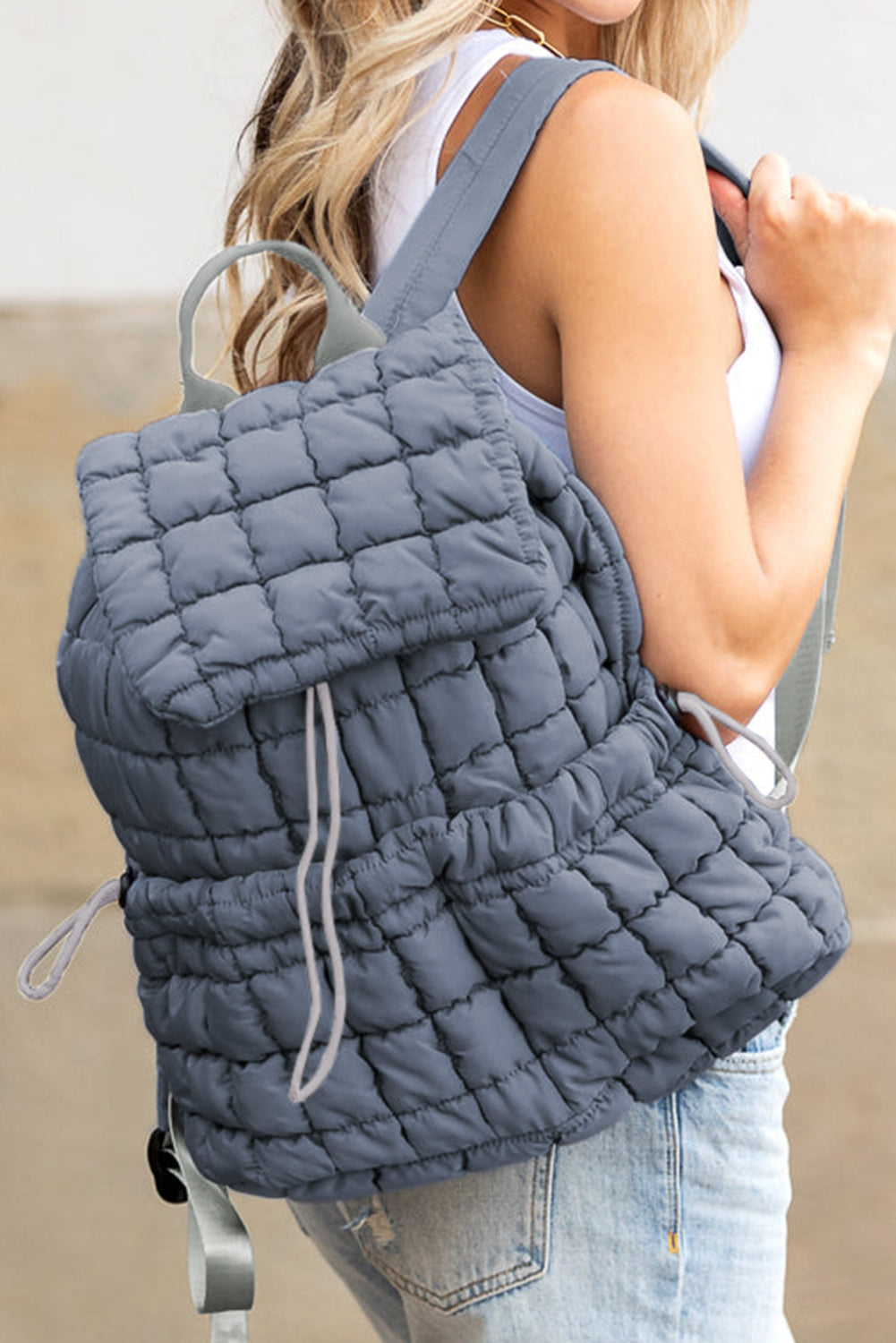 Pink Solid Flapped Quilted Puffer Backpack