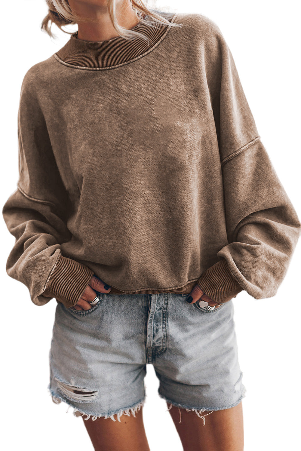 Ruby Plain Drop Shoulder Crew Neck Pullover Sweatshirt