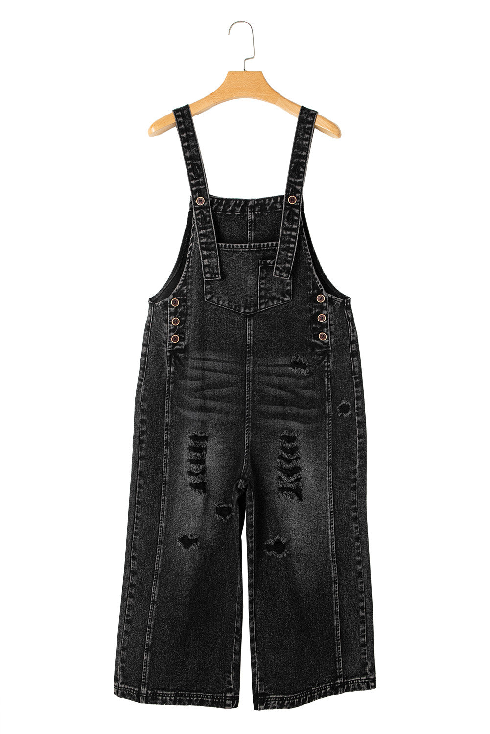 Stone Blue Distressed Bib Pocket Wide Leg Denim Overall