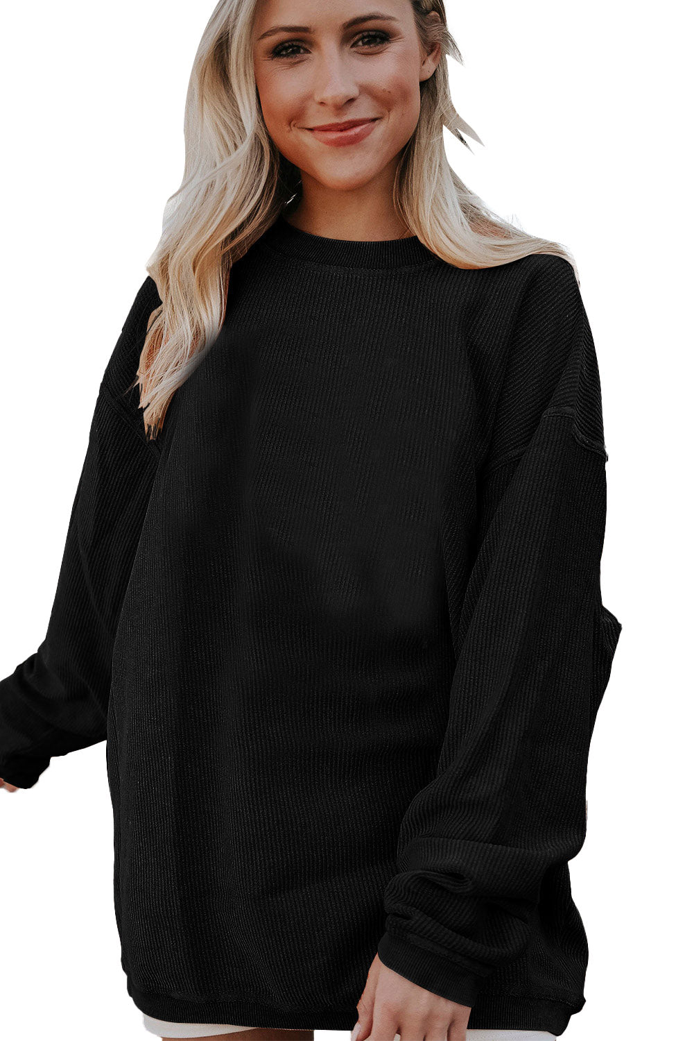 Apricot Drop Shoulder Crinkle Rib Oversized Sweatshirt