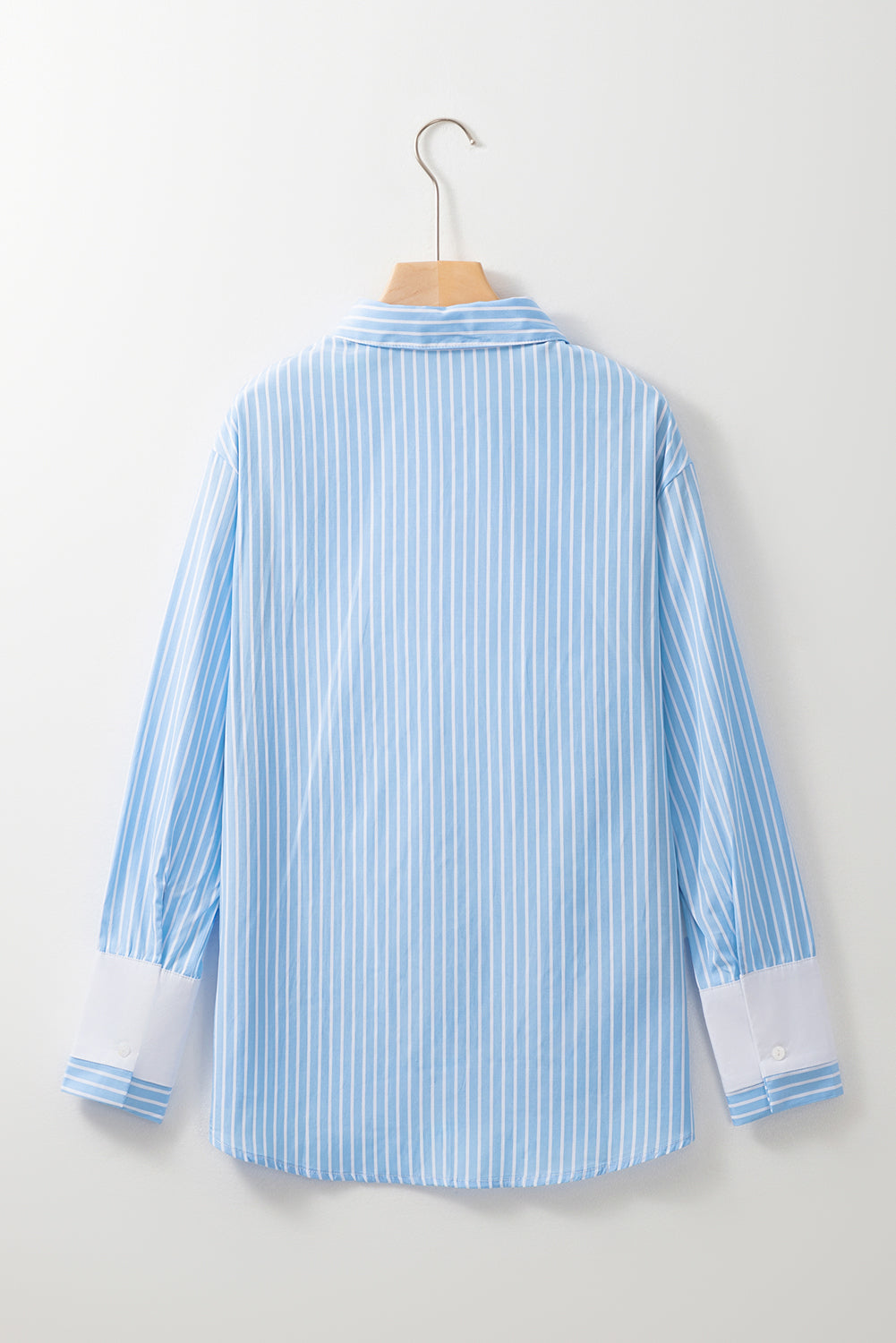 Sky Blue Stripe Contrast Patch Pocket Casual Shirt