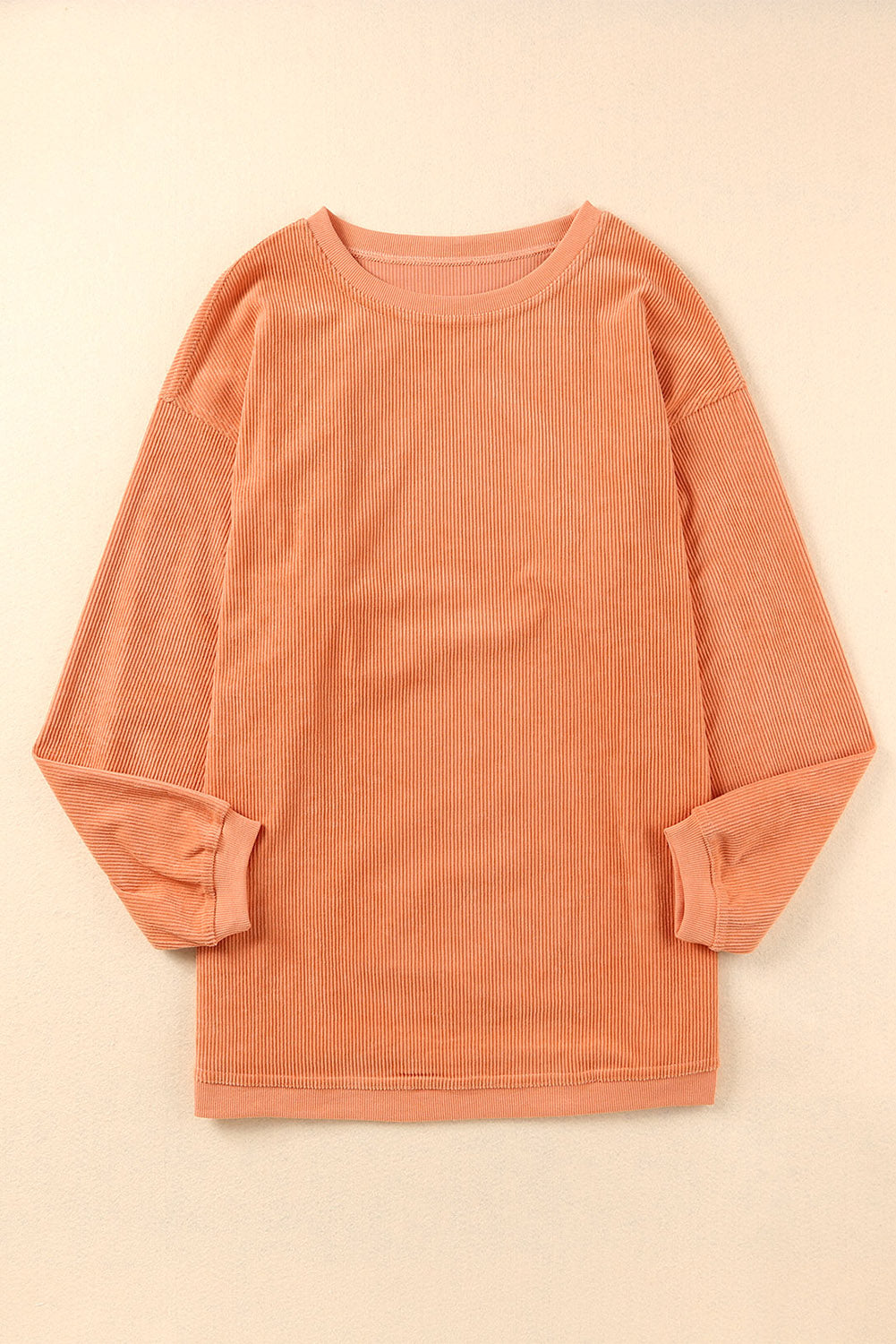 Apricot Drop Shoulder Crinkle Rib Oversized Sweatshirt