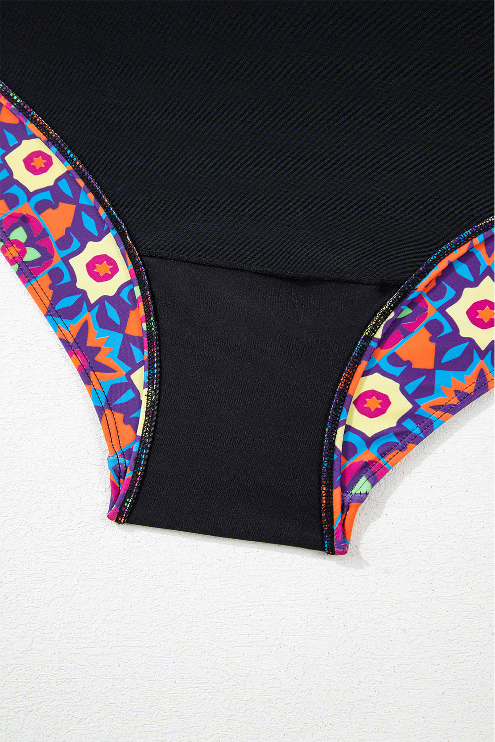 Black Drawstring Tied Front Flared Top Geometric Print Bottom Plus Size Tankinis