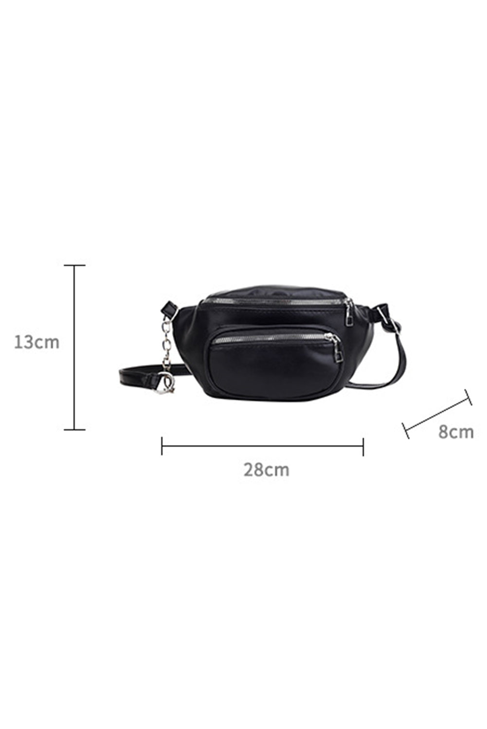 Black Zipper PU Leather Chain Linked Crossbody Bag