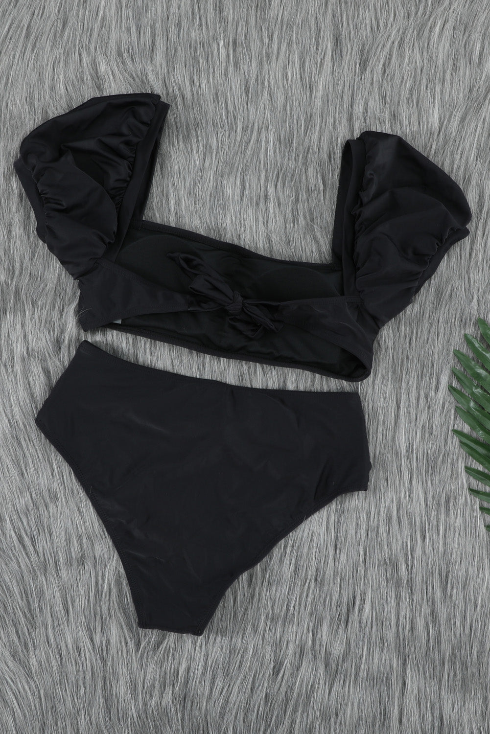 Black Sexy Puff Sleeve High Waisted Swimsuit