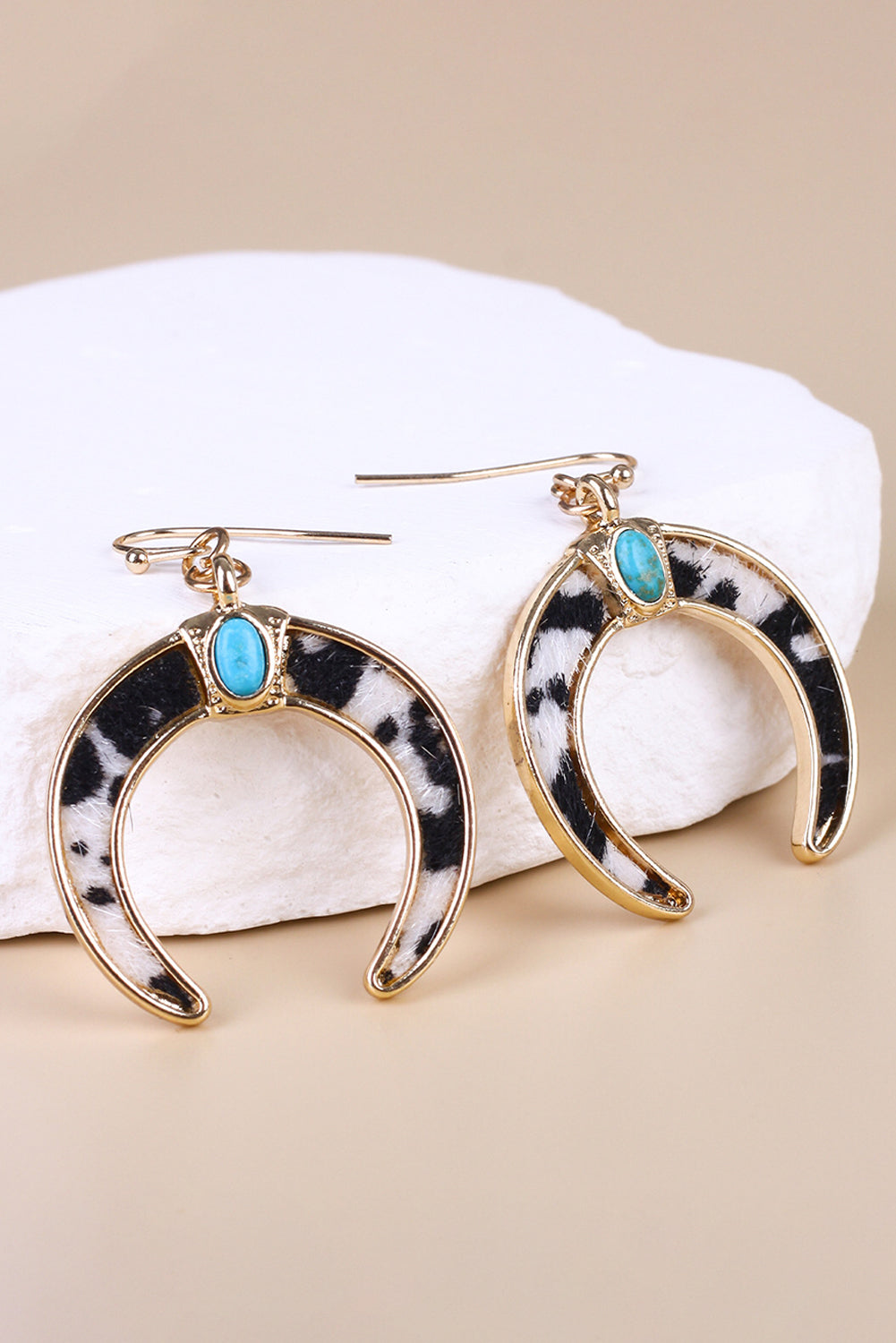 Black Turquoise Inlay Crescent Shaped Dangle Earrings