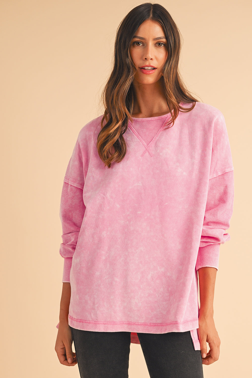 Strawberry Pink Mineral Wash Drop Shoulder Oversized Sweatshirt