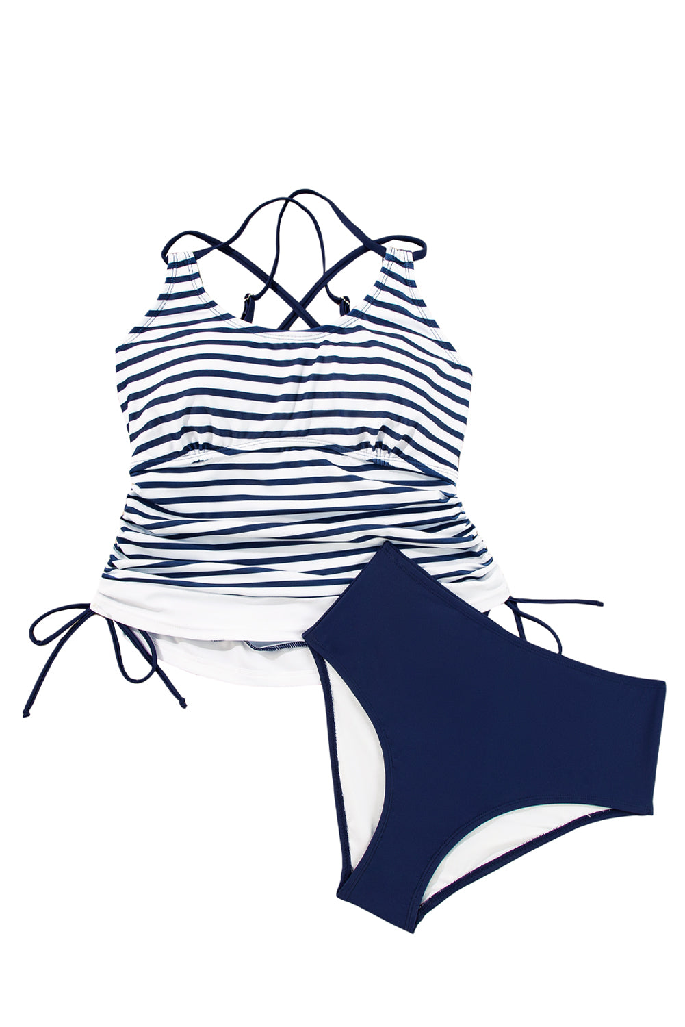 Blue Stripe Drawstring Tummy Control 2pcs Tankini Set