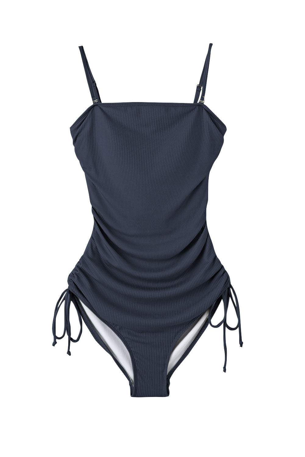 Coffee Side Drawstring Cutout Ribbed One Piece Swimsuit