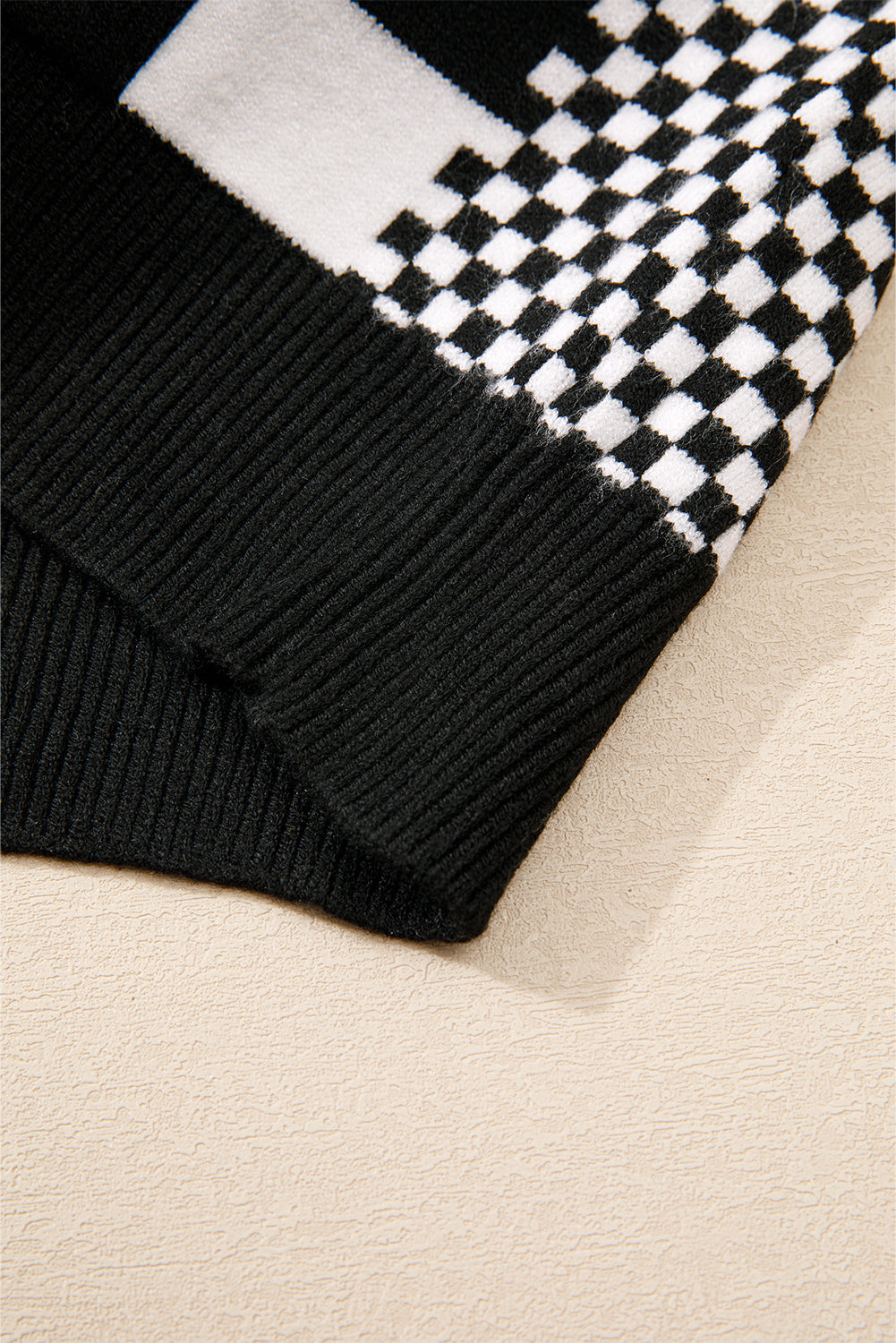 Black Checkered Drop Shoulder Round Neck Sweater