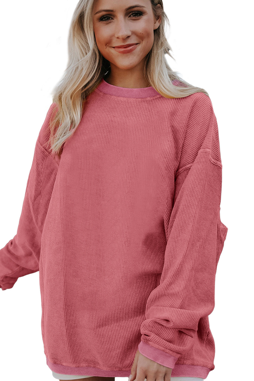 Apricot Drop Shoulder Crinkle Rib Oversized Sweatshirt