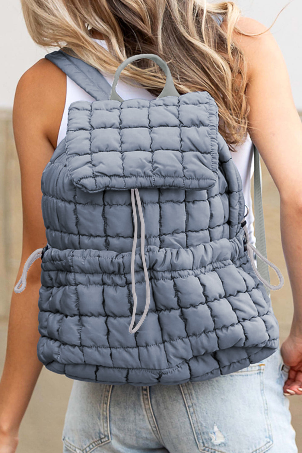 Pink Solid Flapped Quilted Puffer Backpack