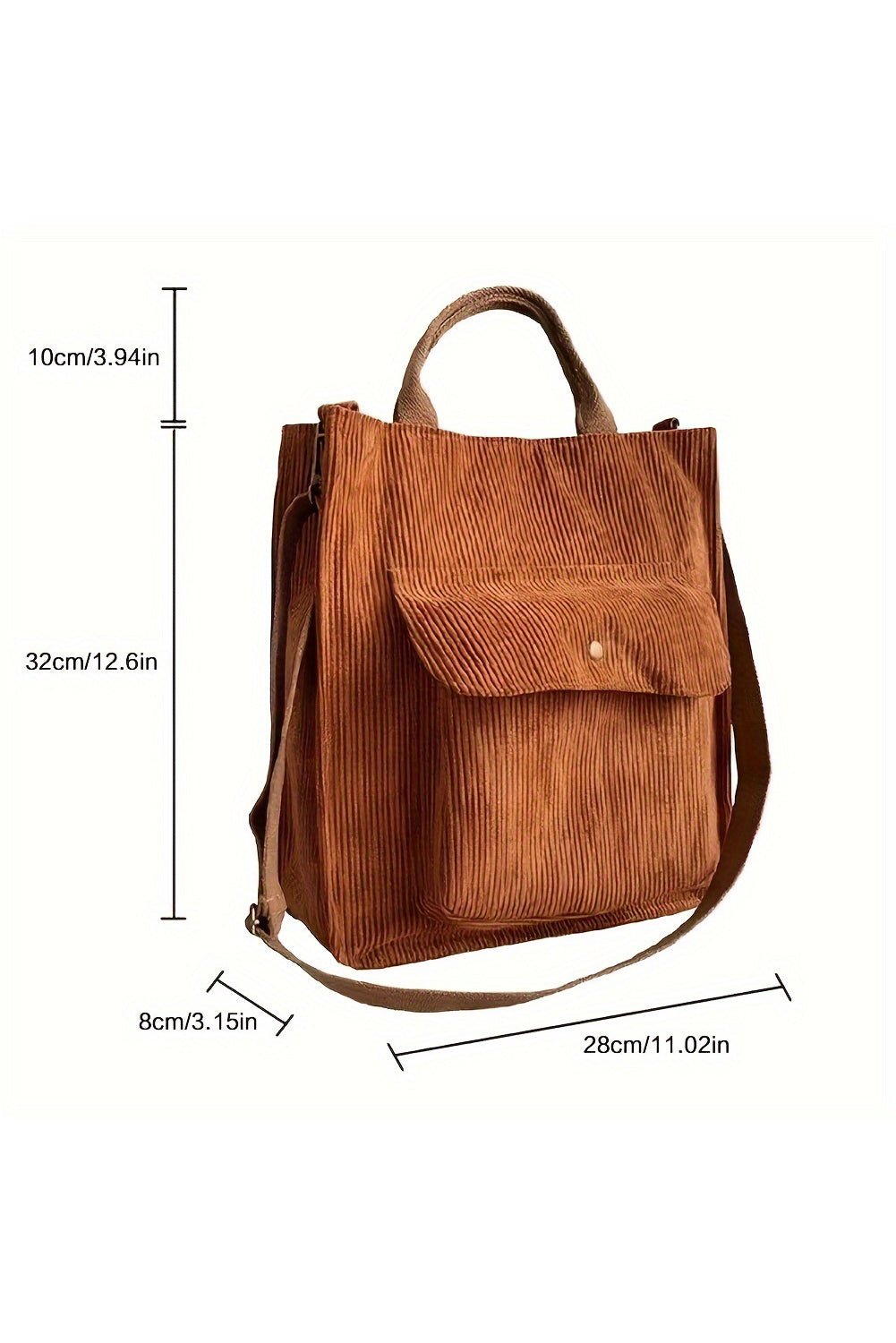 Chestnut Detachable Shoulder Strap Versatile Corduroy Tote Bag