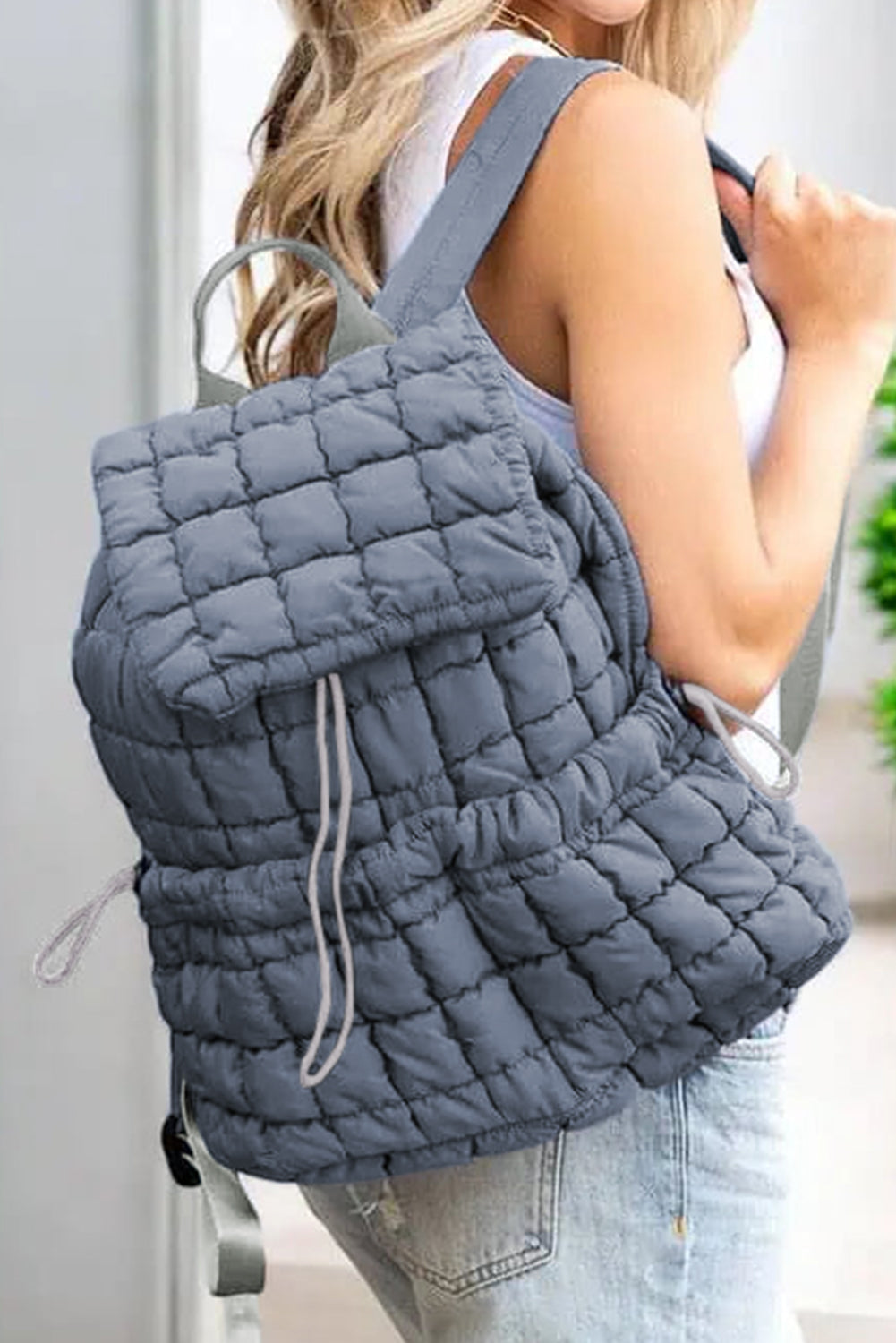 Pink Solid Flapped Quilted Puffer Backpack