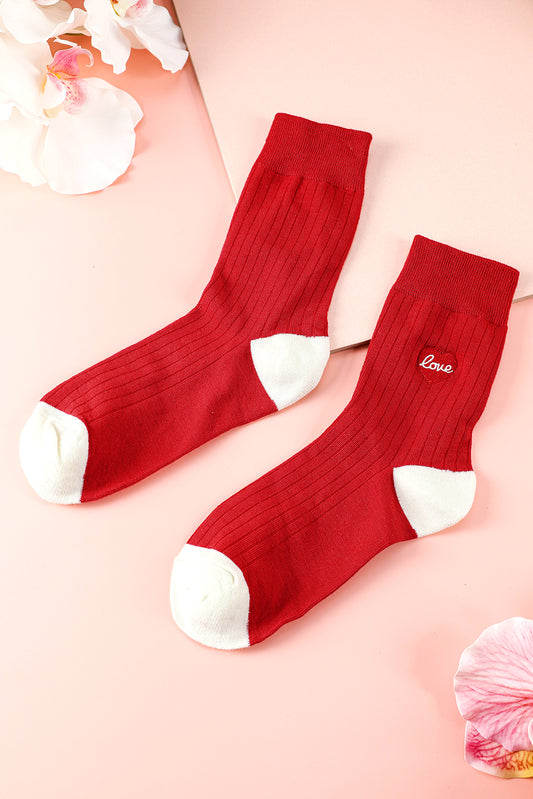 Racing Red Love Print Crew Socks