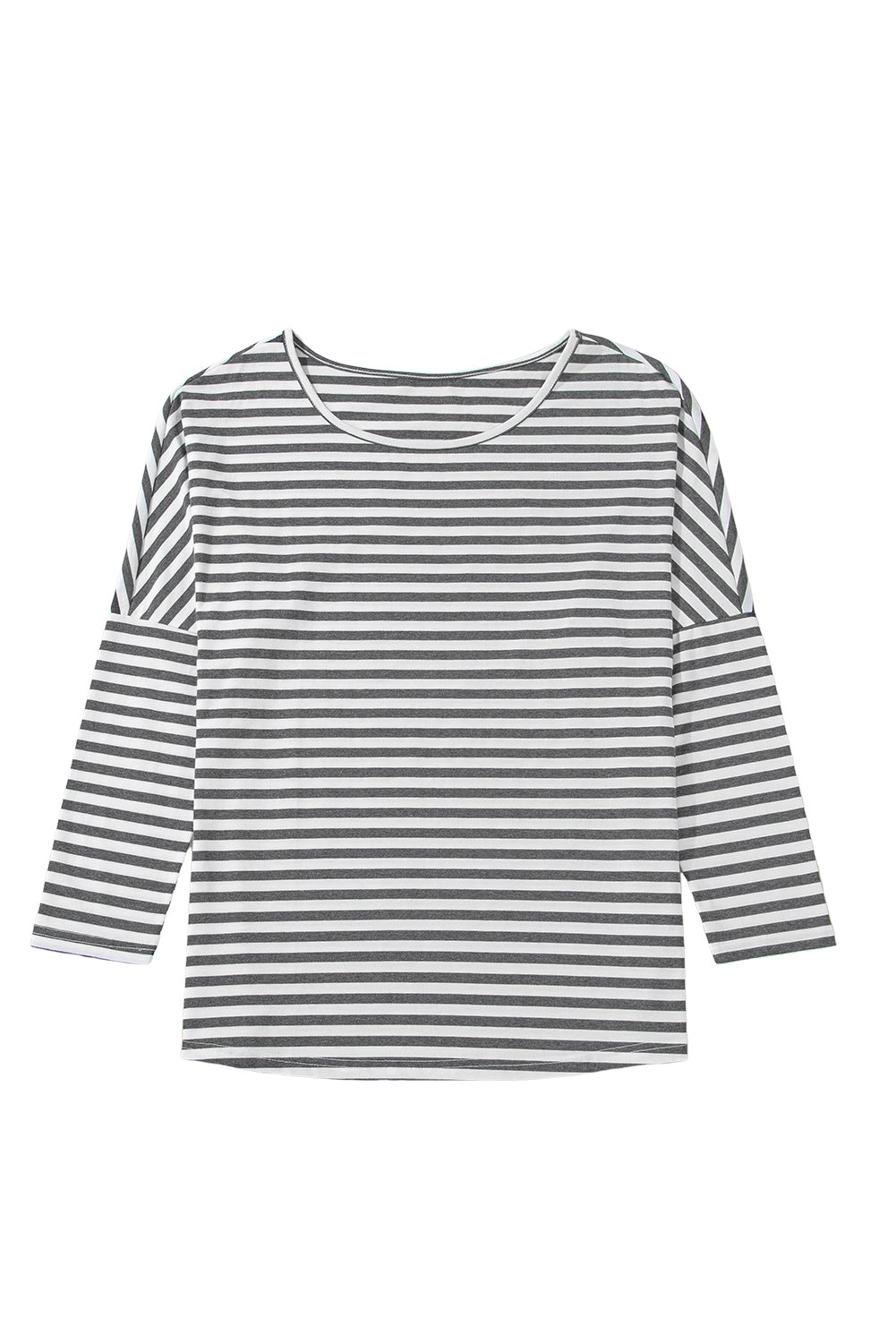 Gray Stripe Drop Sleeve Round Neck Oversized Top