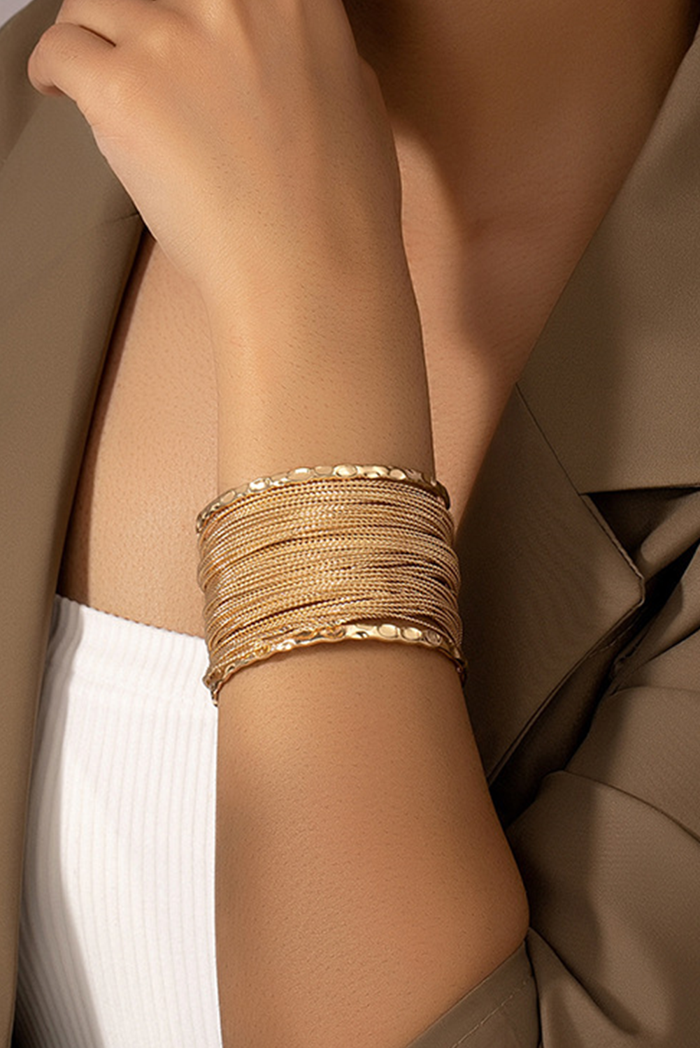 Gold Minimalist Layered Open Bracelet