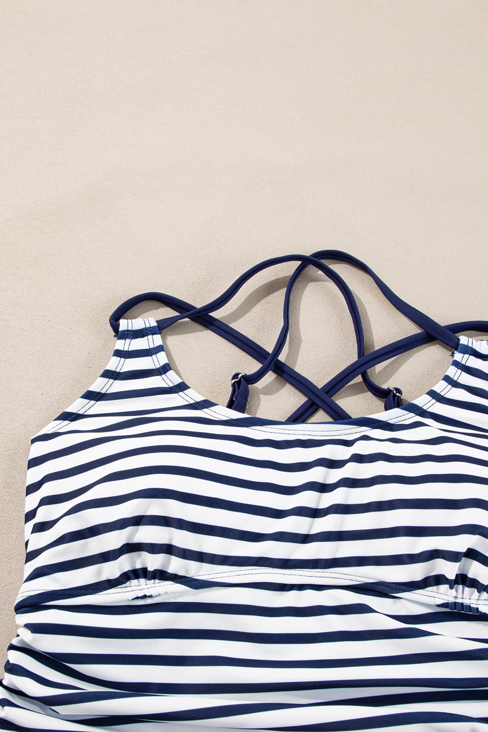 Blue Stripe Drawstring Tummy Control 2pcs Tankini Set