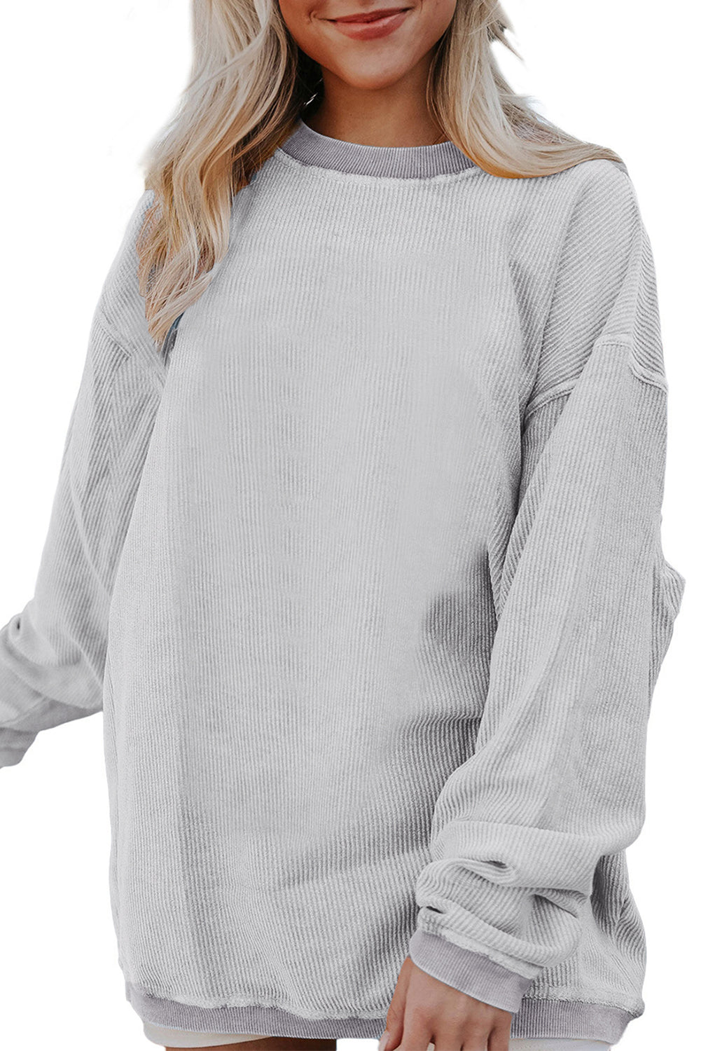 Apricot Drop Shoulder Crinkle Rib Oversized Sweatshirt