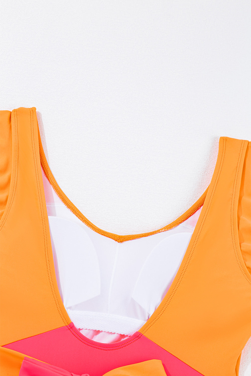 Vitality Orange Colorblock Ruffle Knotted Backless One Piece Swimsuit