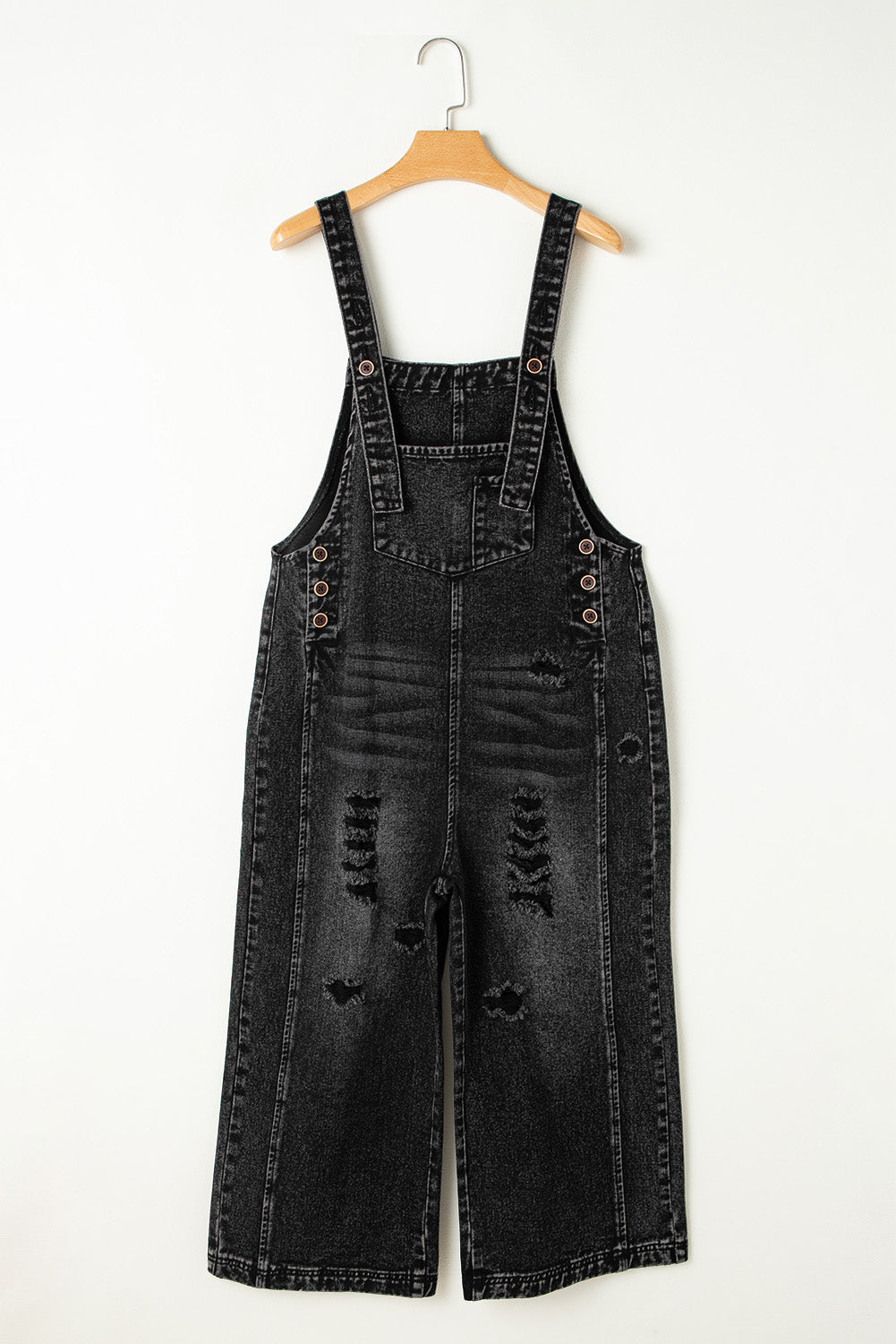 Stone Blue Distressed Bib Pocket Wide Leg Denim Overall