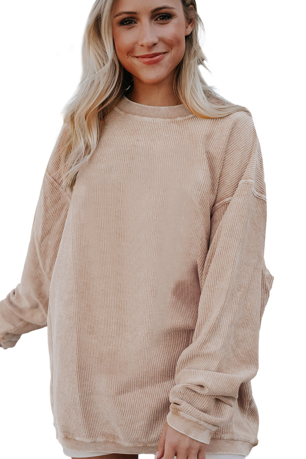 Apricot Drop Shoulder Crinkle Rib Oversized Sweatshirt