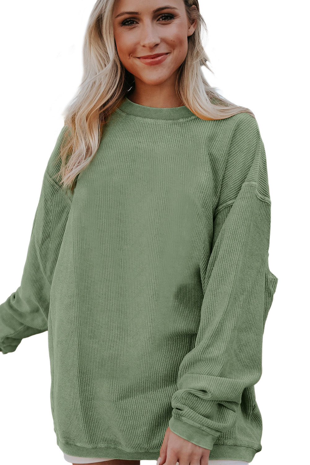 Apricot Drop Shoulder Crinkle Rib Oversized Sweatshirt