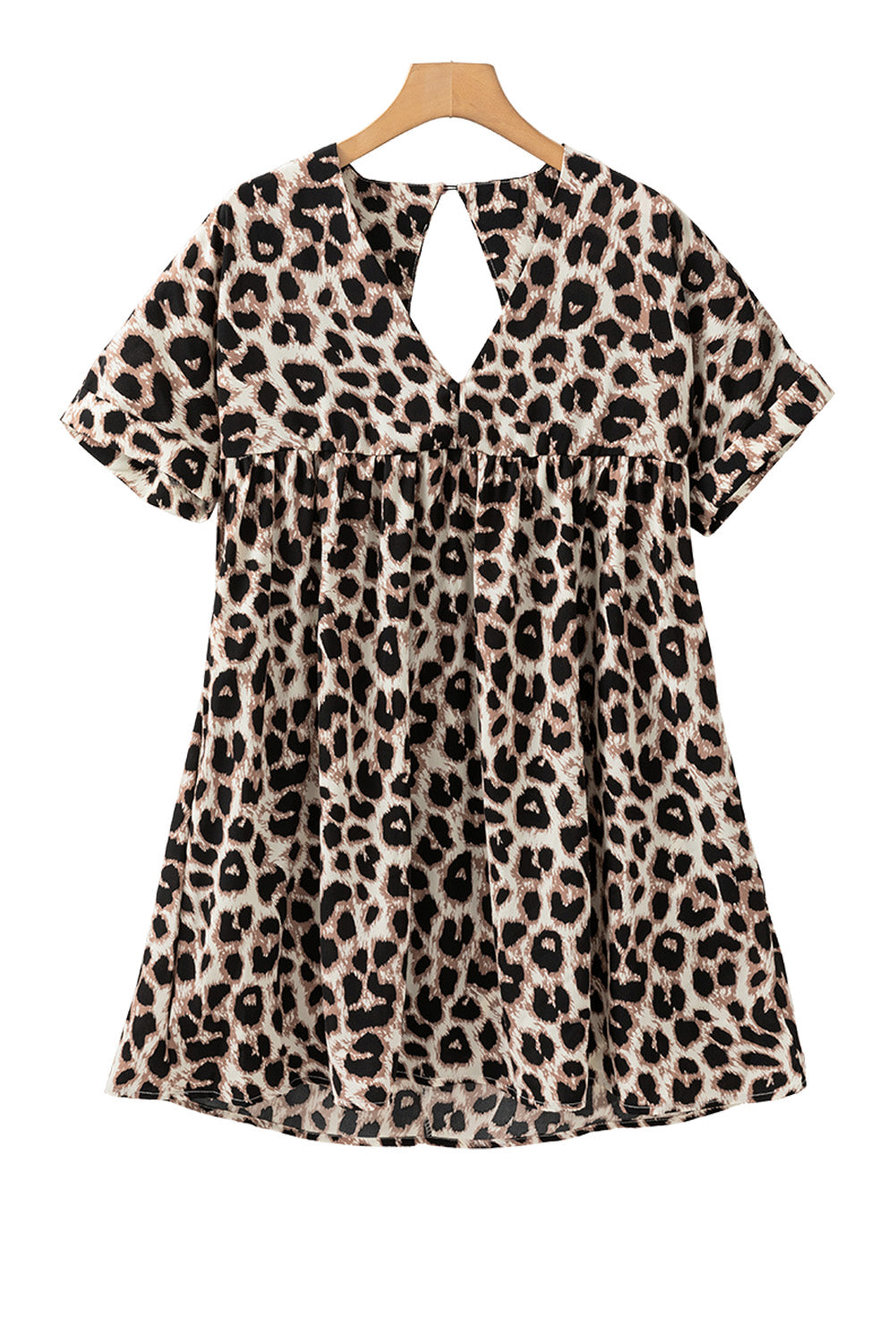 Khaki Leopard Print Backless V Neck Loose Fit Mini Dress