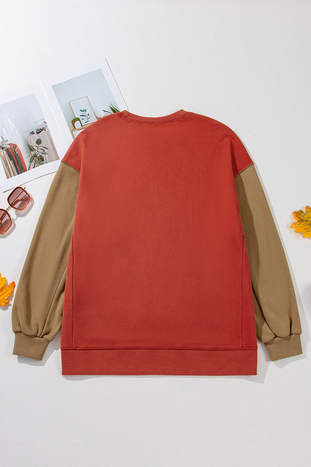 Mineral Red Two Tone Patchwork Drop Shoulder Pullover Sweatshirt