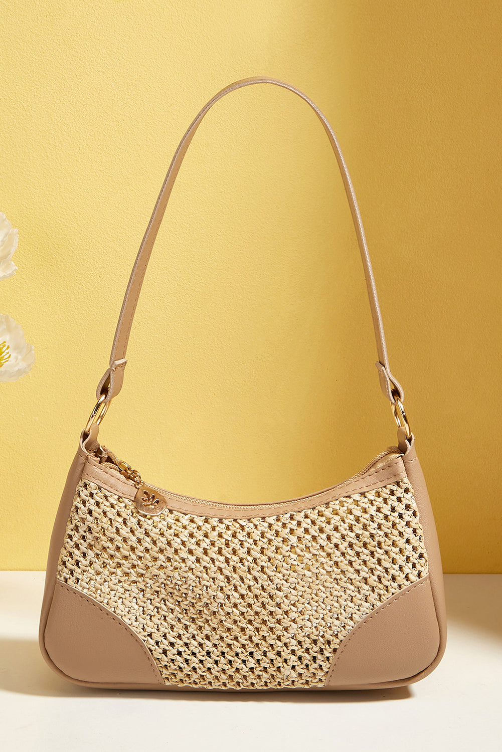 Khaki Woven Casual Shoulder Bag