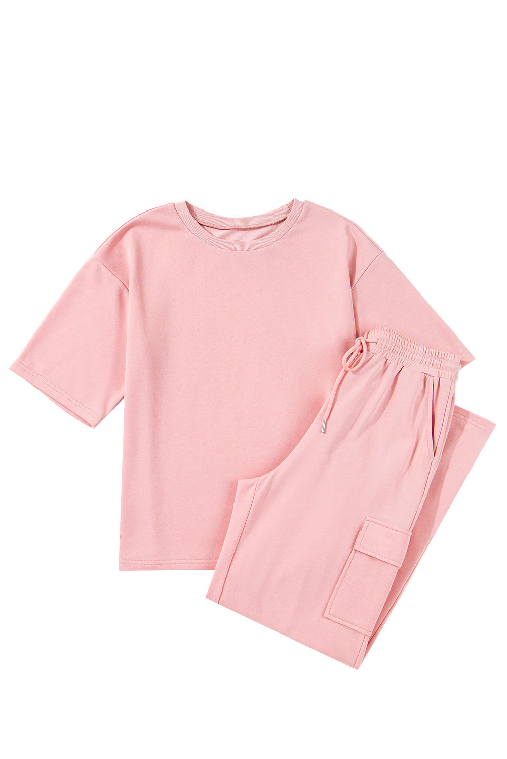 Apricot Pink Half Sleeve T-Shirt & Cargo Sweatpants Set