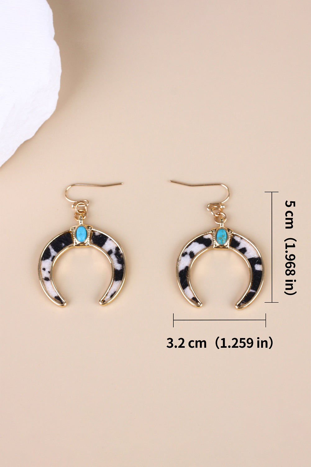 Black Turquoise Inlay Crescent Shaped Dangle Earrings