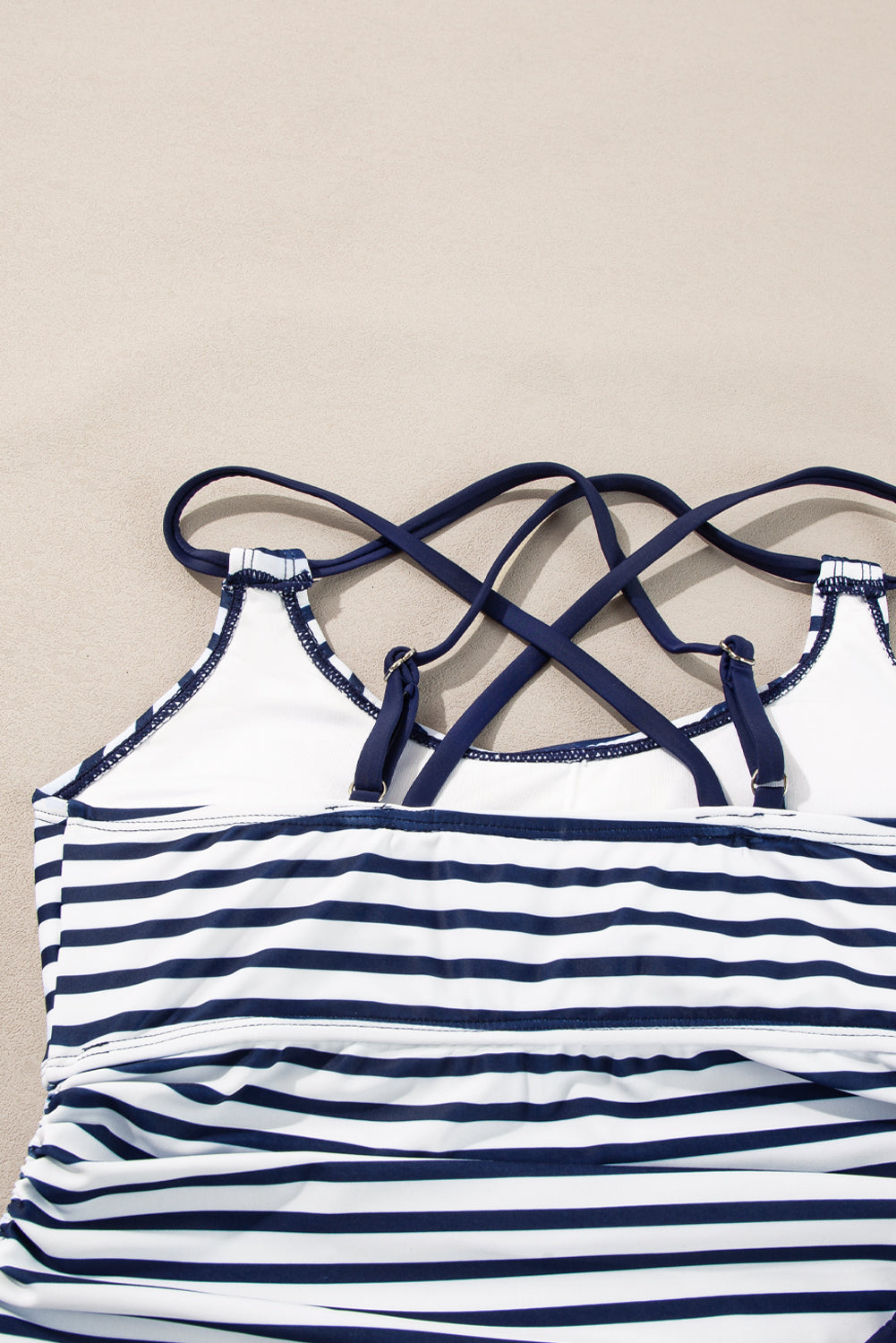 Blue Stripe Drawstring Tummy Control 2pcs Tankini Set