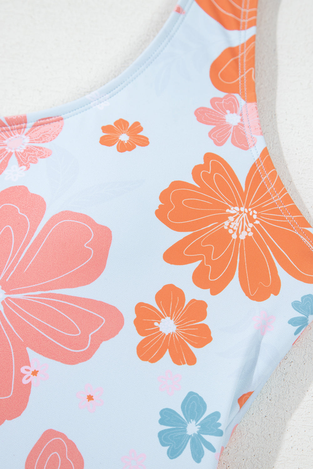 Orange Floral Patchwork Backless One Piece Swimsuit